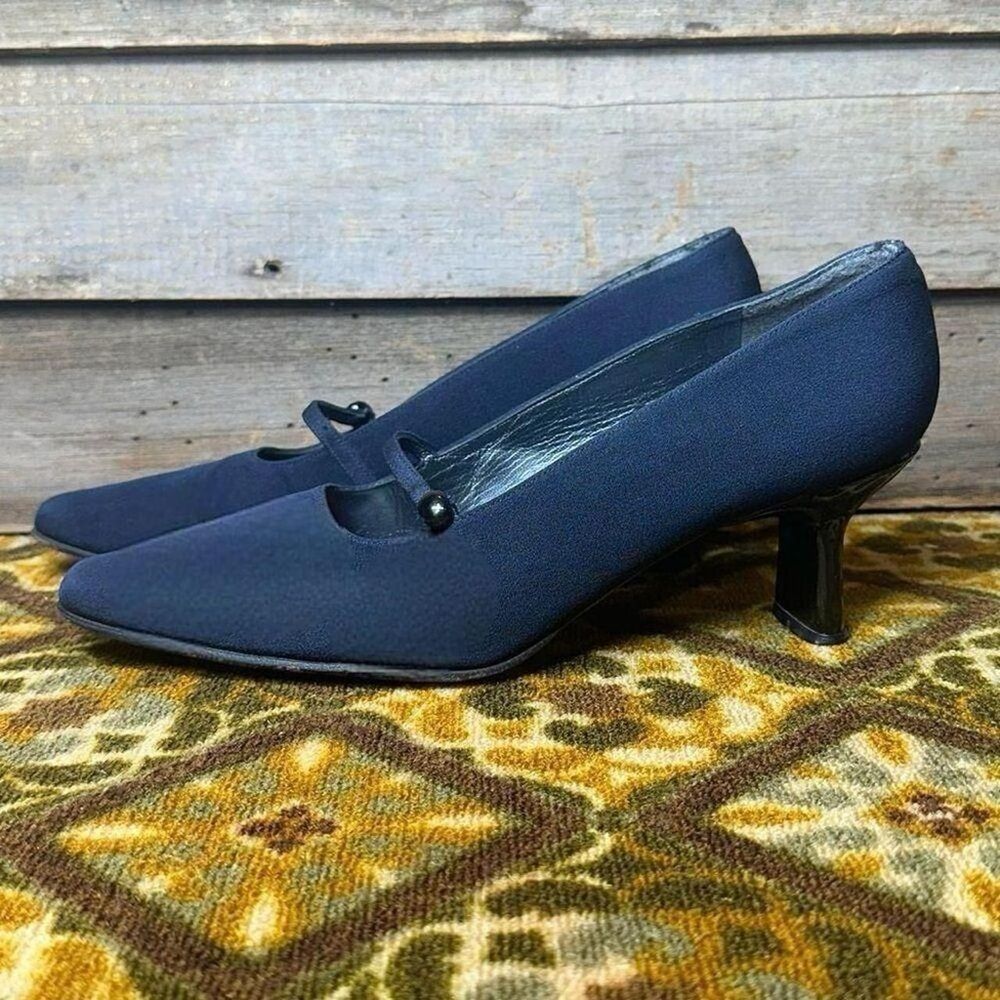 Vtg Weitzman Navy Blue Canvas Low Pump Sz 10 - Picture 2 of 8